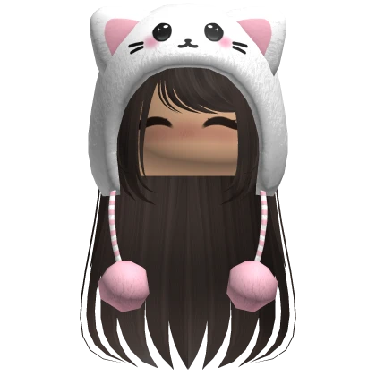Dark Brown Hair w Kitty Hat + Blush Face