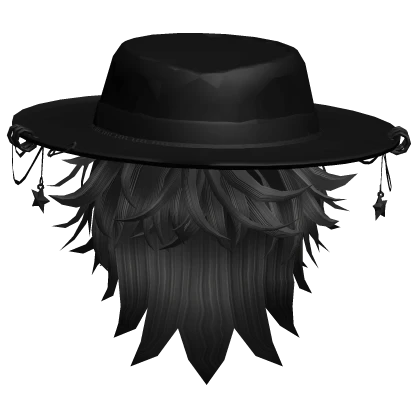 Full Black Wolfcut Pierced Sun Hat Messy Hair