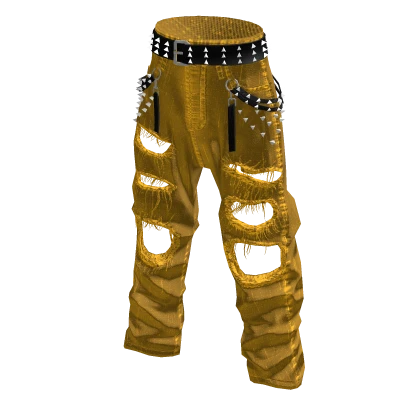 Baggy Ripped Grunge Y2K Studded Belt Jeans Yellow