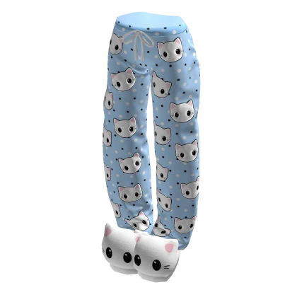 Blue Kitty Pjs w/ Slippers