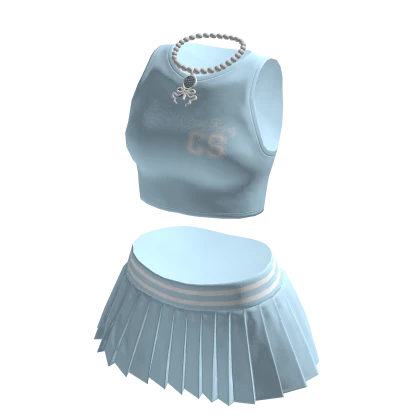 Blue Tank Top Mini Pleated Skirt Necklace Outfit