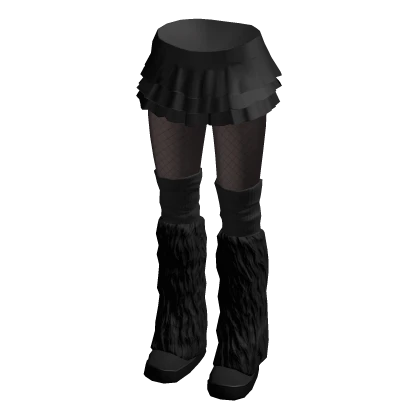 🍀Black Ruffle Skirt w Snow Boots