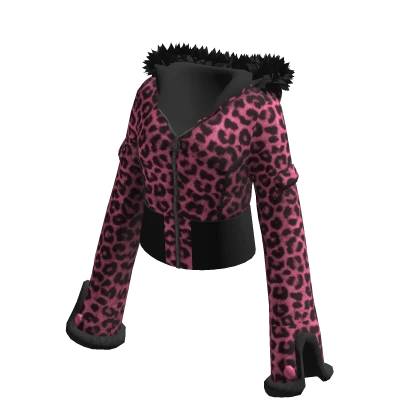 Pink Leopard Print Gyaru Y2K Scene Cropped Jacket