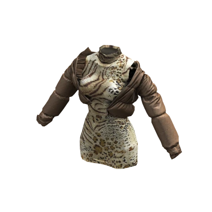 Κβ‘Ι Brown Puffer Jacket with Leopard Dress