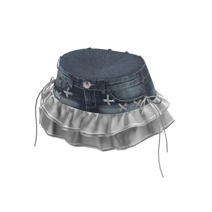 💗Y2K RUFFLED DENIM SKIRT_ASHBLUE/WHITE