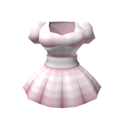 🎀Chibi Doll- Pink plaid dress with puffed sleeves