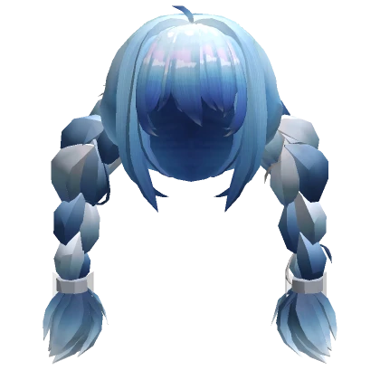 Two-Tone Fluffy Braide Twintails Blue Vtuber Hair