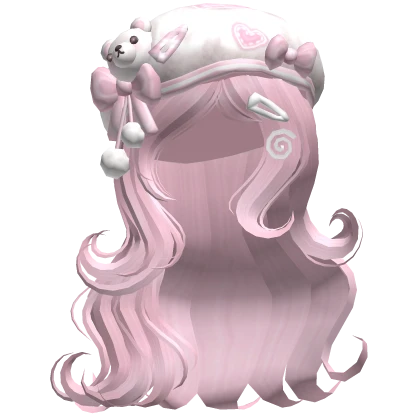 ♡ Kawaii Swirled Pink Hair w/ Pink Bear Beret