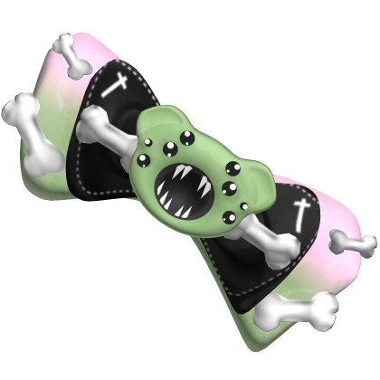 zombie green pink monster eyes bone scene big bow