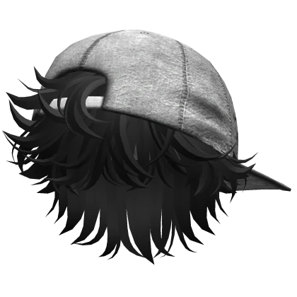 Messy Fluffy Hair w Y2K Cap (Black)