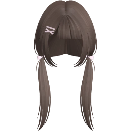 kawaii long pigtails w pink hair clips brown