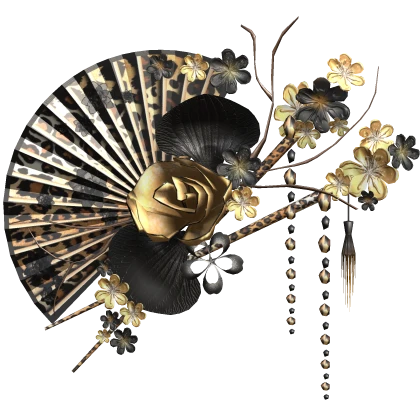 Black Gold Leopard Floral Traditional Japanese Fan