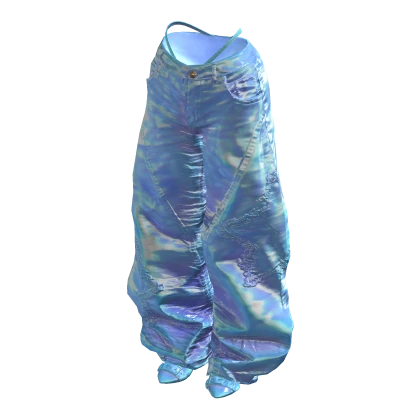 BB Blue Holographic Baggy Star Jeans