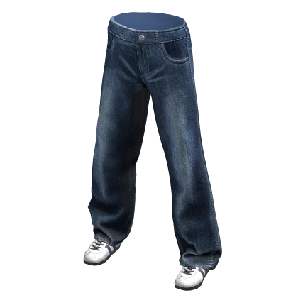 Thrifted  Y2K Baggy Jeans w Trendy Sneakers D Blue