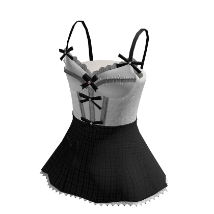 Black and White Plaid Lacey Corset Dress with Bow