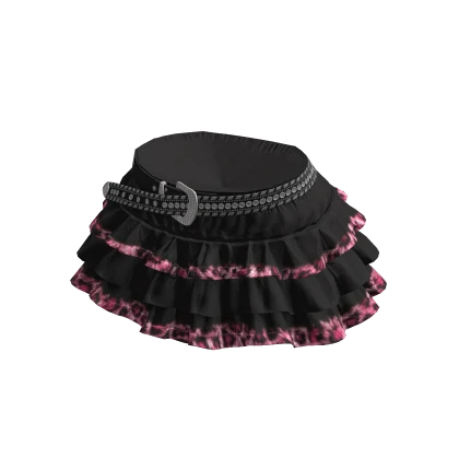 Y2K Gyaru Pink Leopard Print Black Skirt w/ Belt
