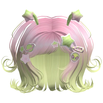 ♡ Space Alien Girl Hair w/ Pink & Green Charms 