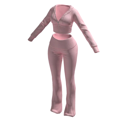 Tracksuit Pink Outfit Juicy Flared Pants Crop Top
