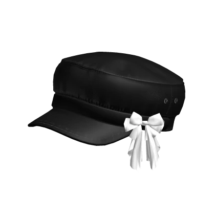 Black Beret Cap With White Bow