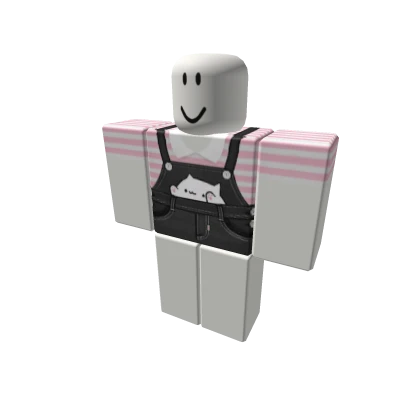 ฅ^•ﻌ•^ฅ Black Overalls Kawaii Cat Pink Shirt [+]