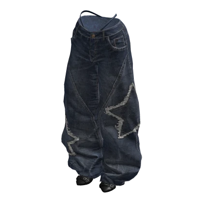 Dark Blue Y2K Baggy Star Denim Jeans 🫐