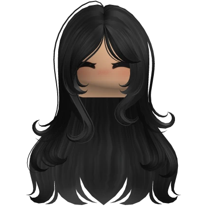Black Long Shoujo Girl Curls w/ Cute Blush Face