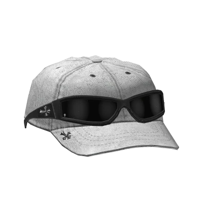  Distressed White Hat w/ Chrome Glasses