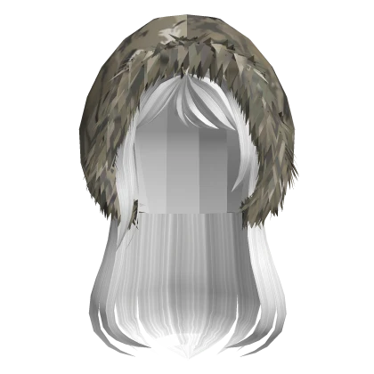 Camo Winter Hood w/ Hair White