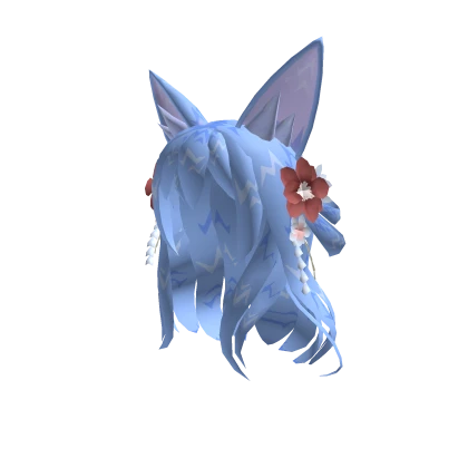 Kitsune Blue White Hair and Flower