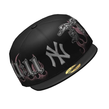 Pink NY Fitted Flames Cap (Sideways)