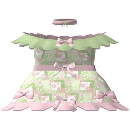 Pink green igari floral cottage coquette dress