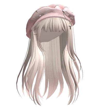 Beige Straight Hair w/ Pink Beret