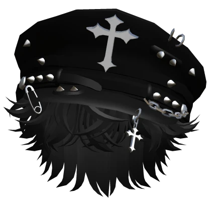 Wavy Messy Hair w Y2K Cap (Black)