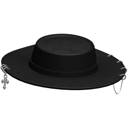 Brim Hat Black Leather Pierced Vampire Cowboy Y2K