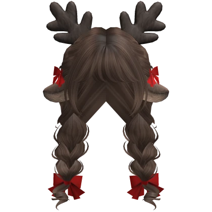 Reindeer Double Braids w/ Bows (Brown)