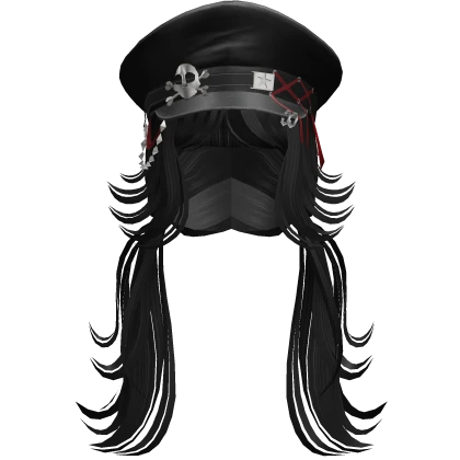 Goth Captain Hat w/ Pigtails - Black