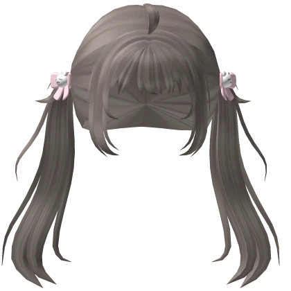 ♡ cutecore long pigtails w/ cat hairclips grey