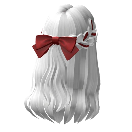  Flowy Half up Hair w/ Red Christmas Bow (white)