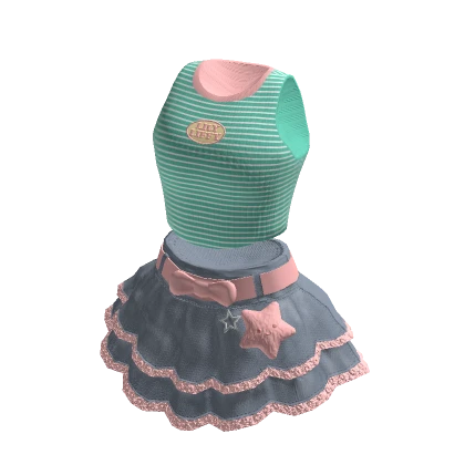 🍀Cute Tee w Ruffle Skirt Outfit (Blue)