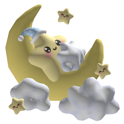 ☁️⭐Cute Blue & Yellow Sleepy Star on Moon⭐☁️