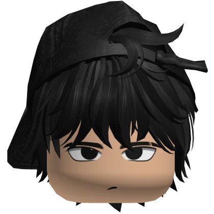 Black Messy Emo Hair w Y2K Cap Cute Boy Face