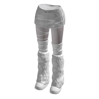 🍀White Denim Skirt w Snow Boots