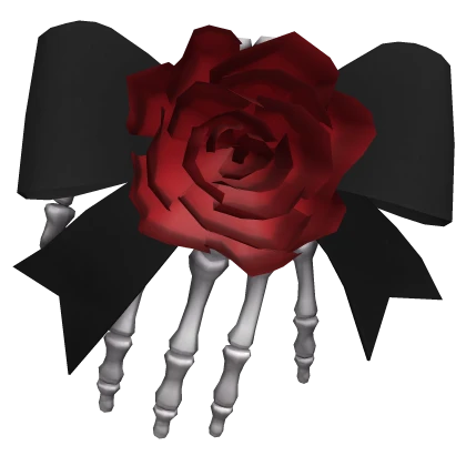 Skeleton Hand Red Rose Black Bow Brooch 3.0