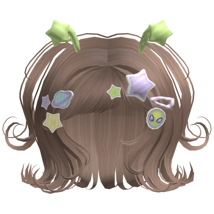 ♡ Space Alien Girl Hair w/ Pastel Charms (Brown) 