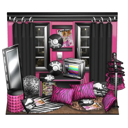 Maximalism Messy Y2k Scene Room in Zebra Pink