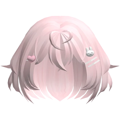 ♡ cutecore short messy w/ bunny hairclips pink
