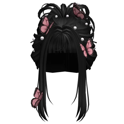 Black Updo Bun with Pearls & Butterflies