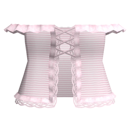 cute lace striped off shoulder top pink