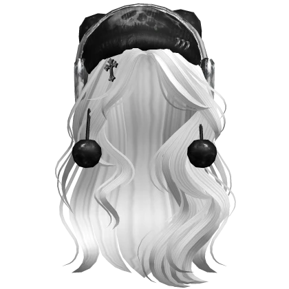 White Flowy Wavy Hair W/ Emo Beanie Headphones Hat