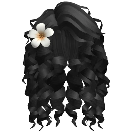 Hawaii Curly Hair with Flower (Black)